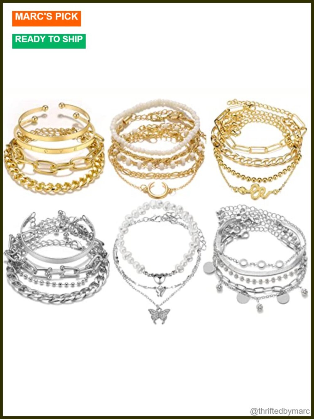 Boho Stackable Bracelet Set Chunky Link Charm Bracelets for Women